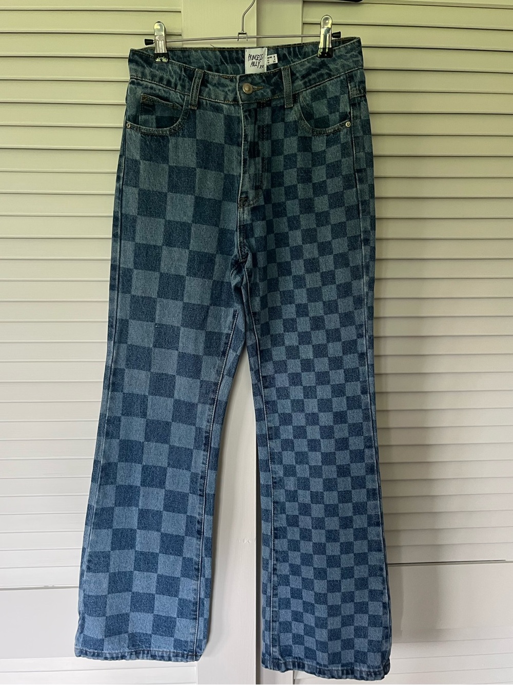 Princess Polly Blue Checkerboard Wide Leg Jeans